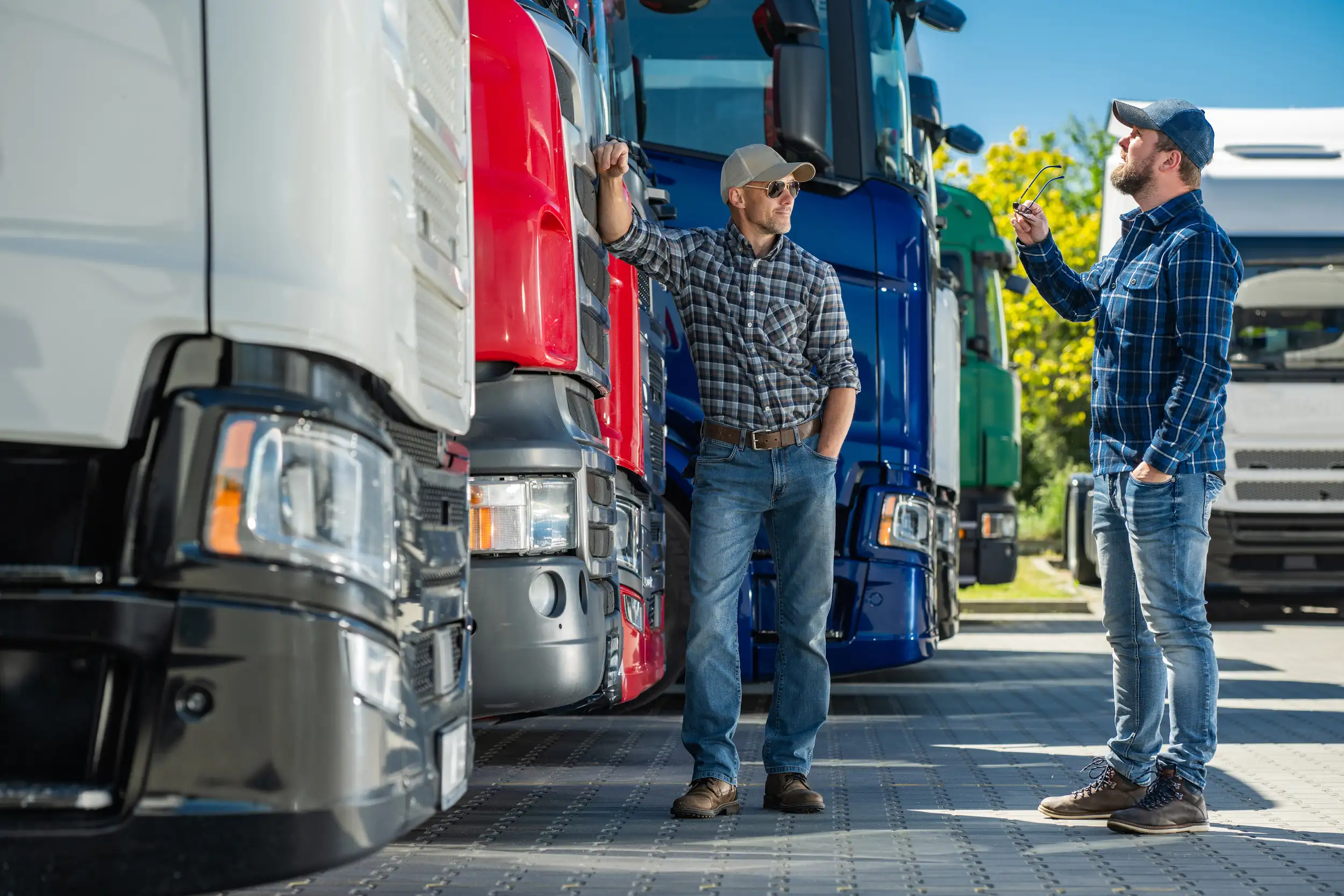 A customer consulting a truck dealer for choosing the right truck.