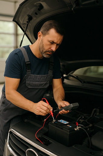 Mechanic diagnosing clicking sound that led to jumpstarts.