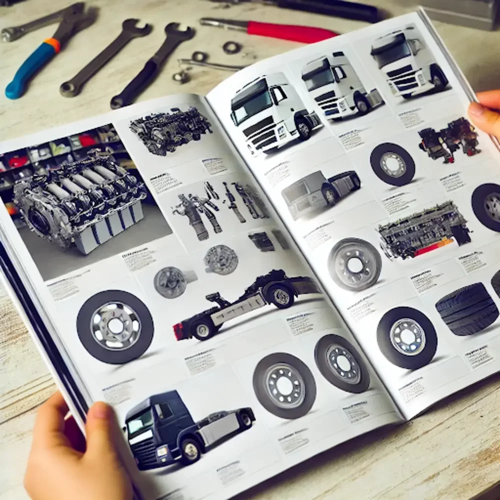 Truck parts catalog showing various truck components.